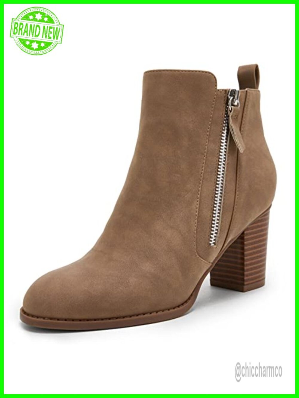 Chunky Block Heel Pointed Toe Side Zipper Suede Ankle Booties
